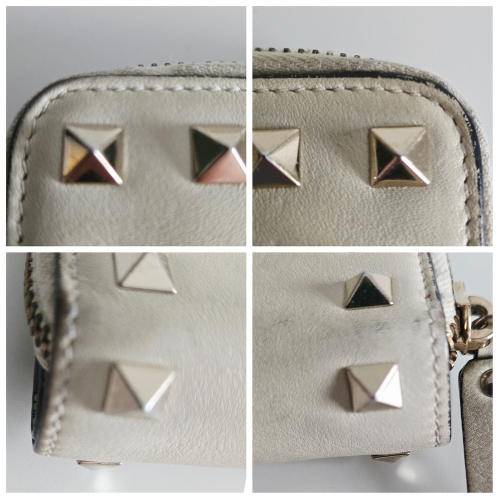 Authentic VALENTINO Garavani Cream Rockstud Bifold Wallet Clutch Leather - Picture 10 of 10